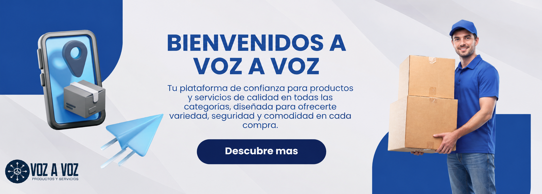 Banner sitio web, persona cargando cajas de productos